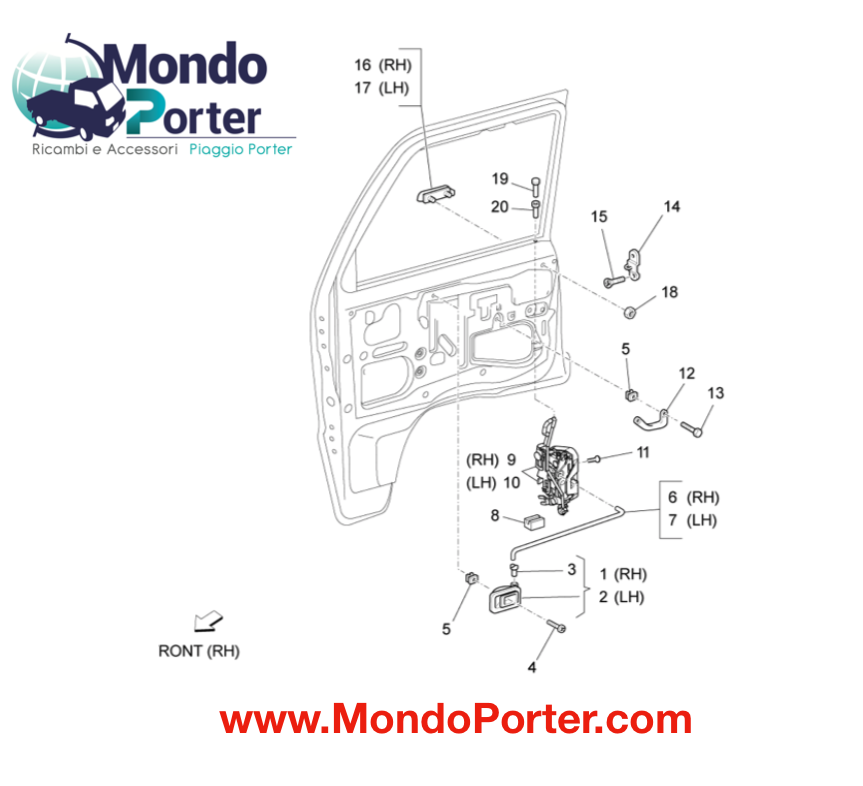 componenti sportello piaggio porter