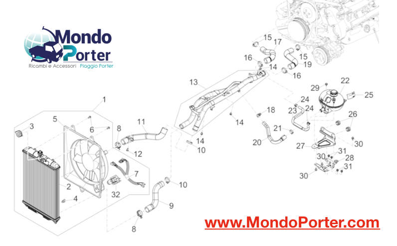 Impianto Raffreddamento Piaggio Porter Multitech E6 Motore DAM13R