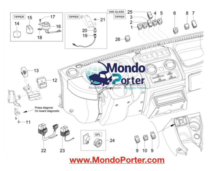 pulsanti cruscotto piaggio porter
