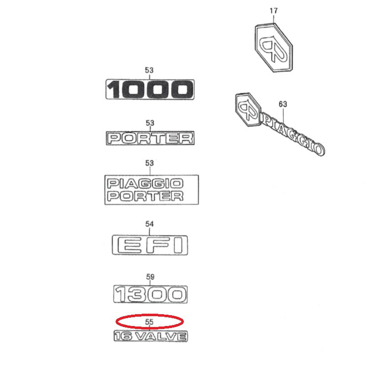 Sigla Adesiva Posteriore "16 Valve" 7547387Z01000 - Mondo Porter
