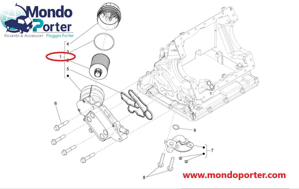 Filtro Olio Completo Piaggio Porter Diesel D120 - Mondo Porter