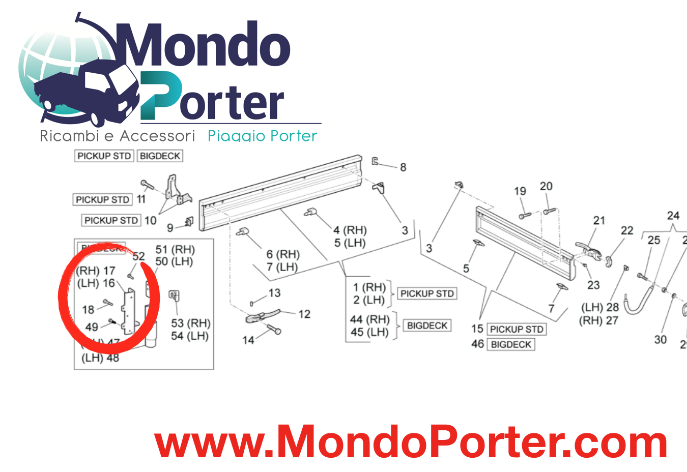 Piastra Sponda Anteriore DX Piaggio Porter - Mondo Porter