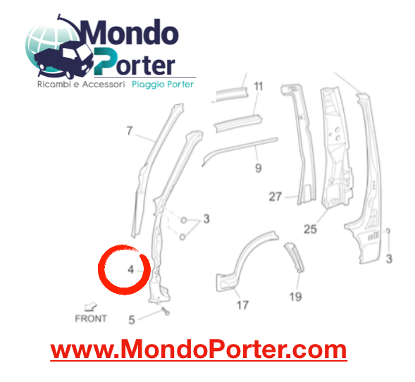 Montante Anteriore Esterno SX Piaggio Porter - Mondo Porter