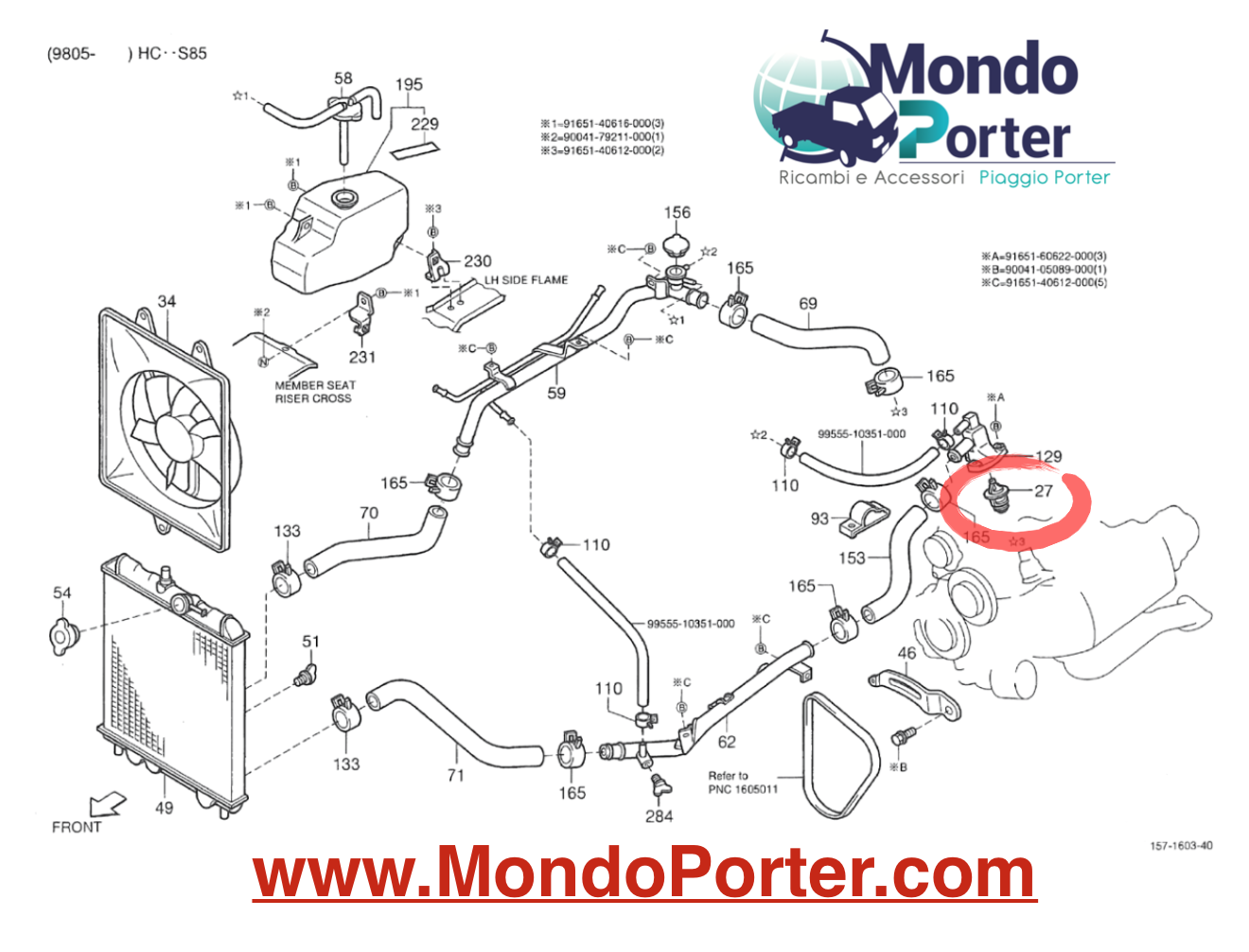 Termostato Piaggio Porter 1.3 Benzina 16v 9004833056000 - Mondo Porter