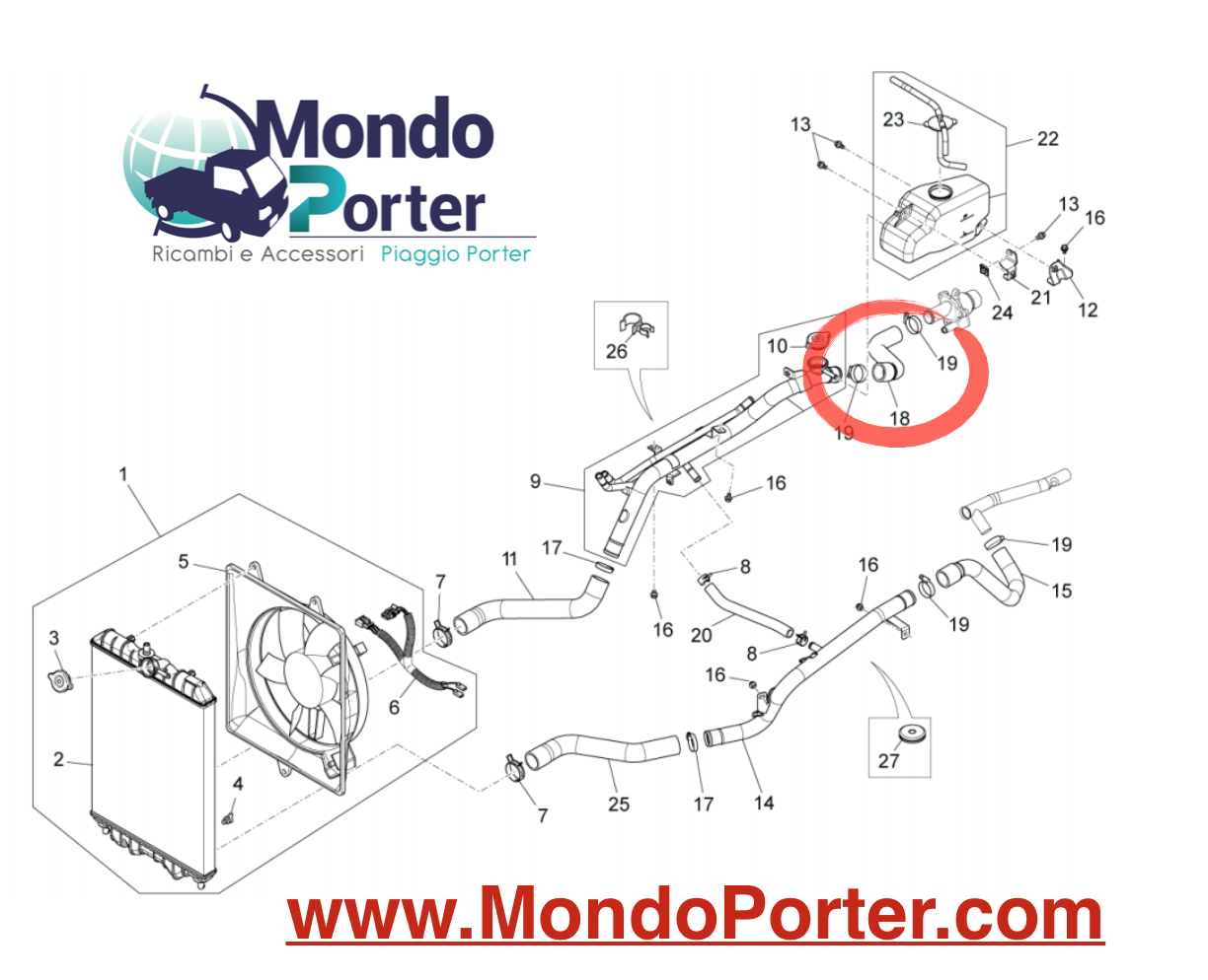 Manicotto Superiore Piaggio Porter Multitech B005538 - Mondo Porter