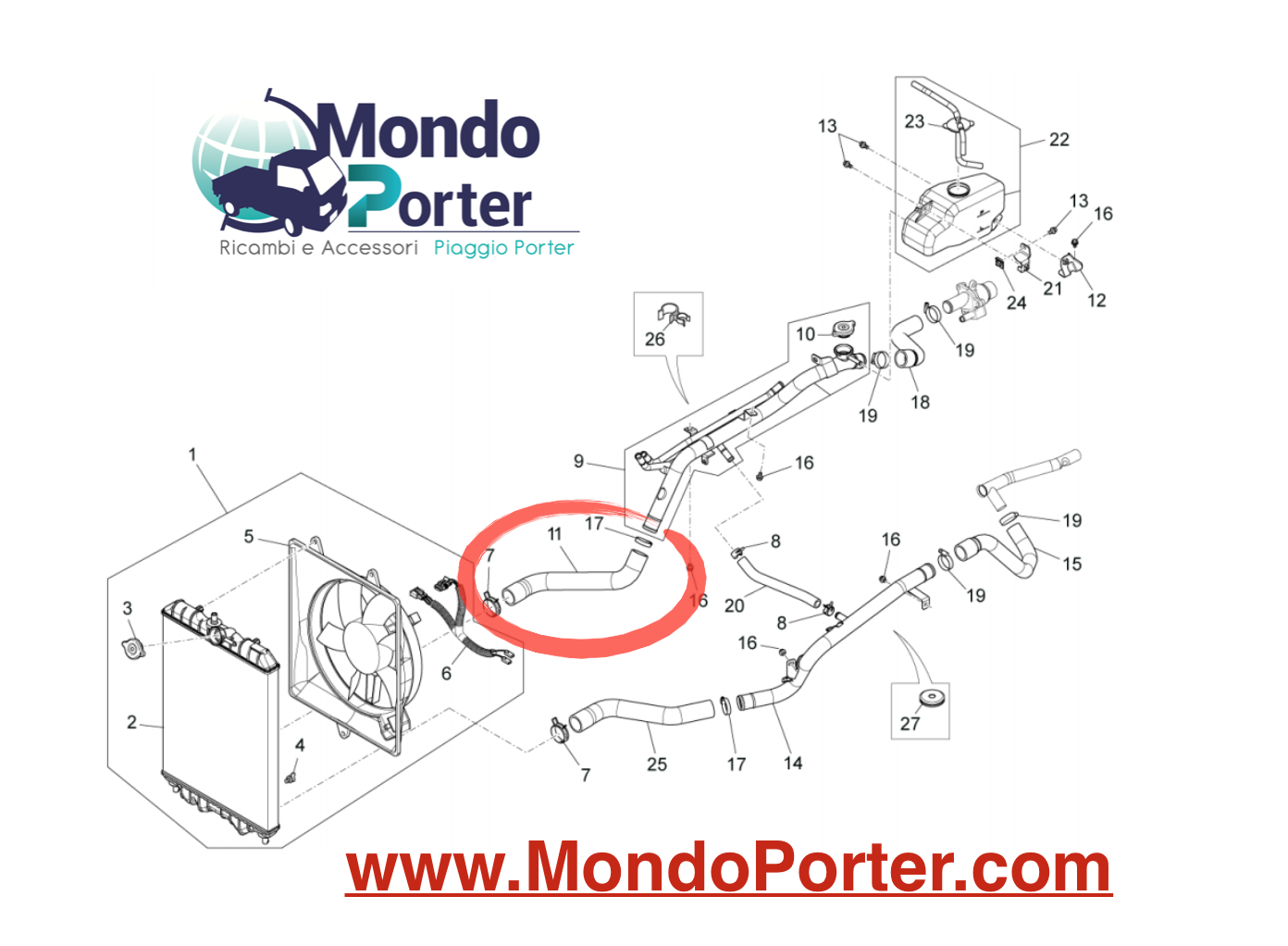 Manicotto Radiatore Piaggio Porter Multitech B004741 - Mondo Porter