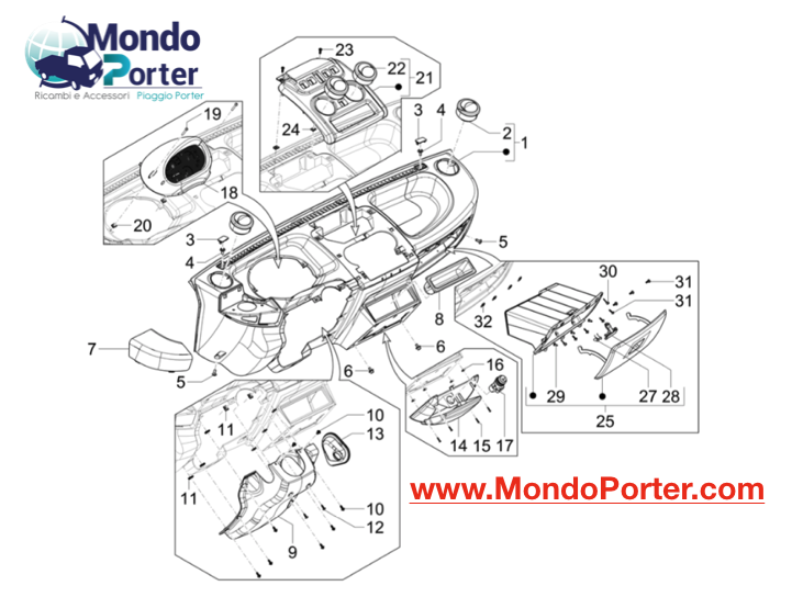 esploso ricambi plancia cruscotto piaggio porter 