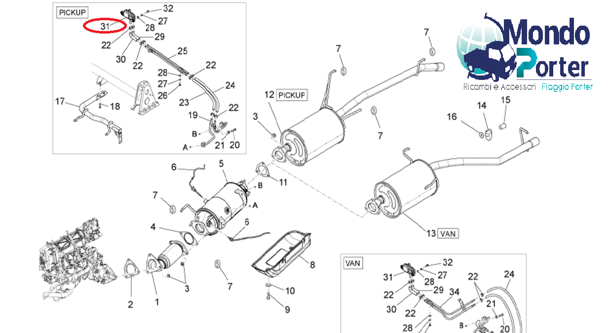 Sensore di Pressione Differenziale DPR Piaggio Porter Diesel D120 660614 - Mondo Porter