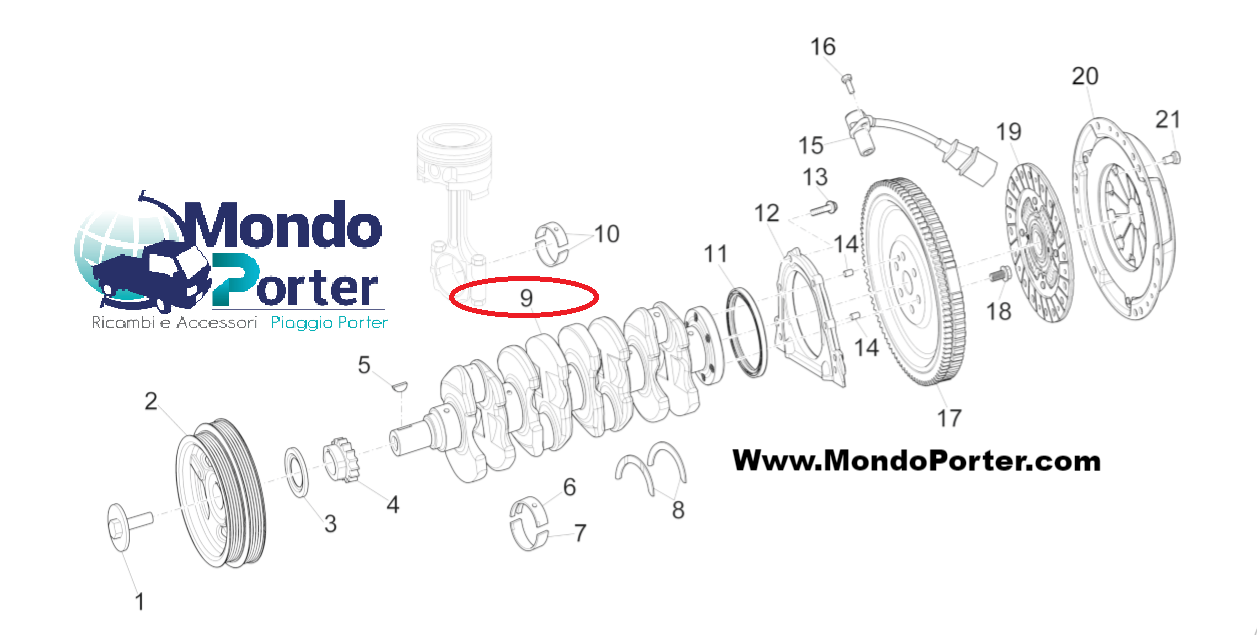 Albero Motore Piaggio Porter E6 1A005556 - Mondo Porter