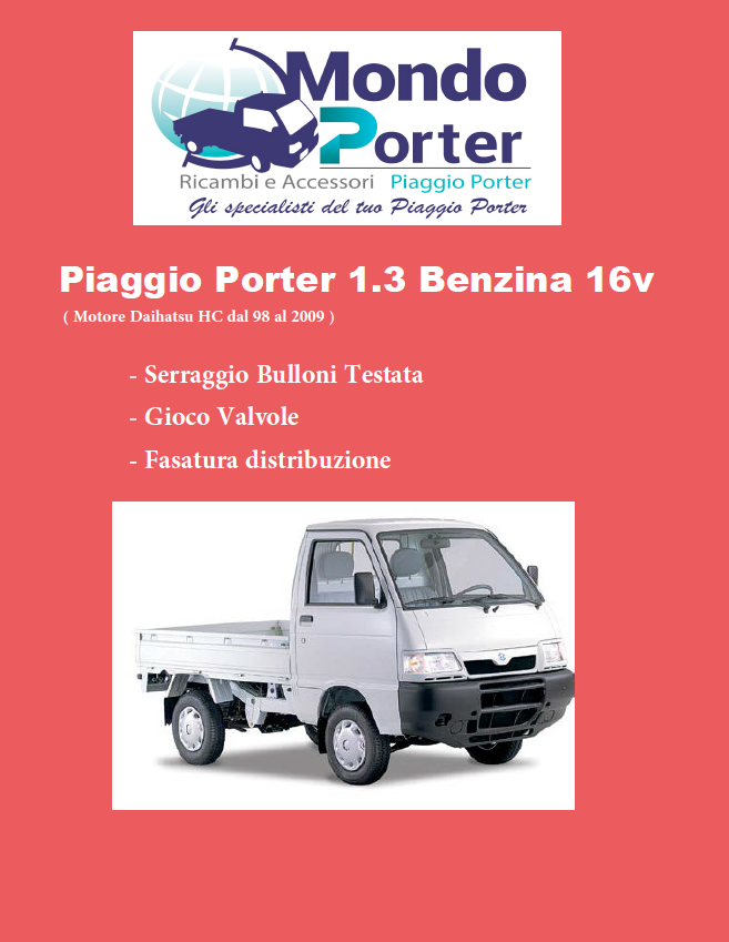 Manuale Motore  - Piaggio Porter 1.3 Benzina 16v  Daihatsu Hc - Mondo Porter