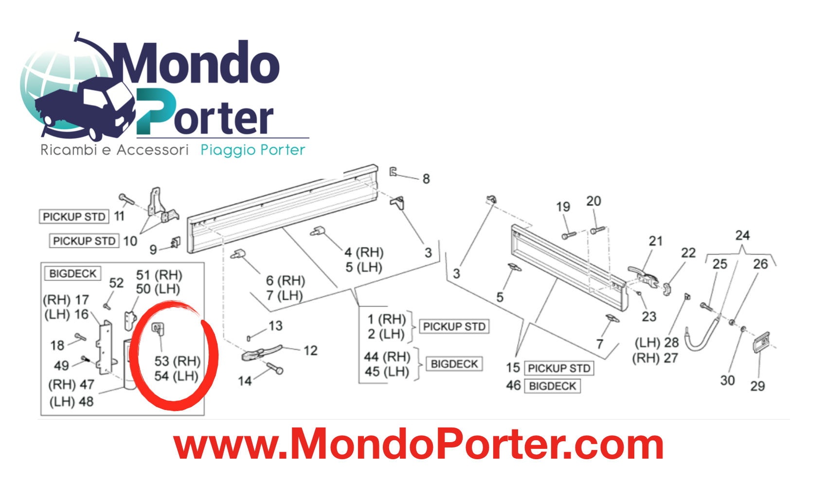 Protezione Piantone SX Sponda Anteriore Piaggio Porter - Mondo Porter