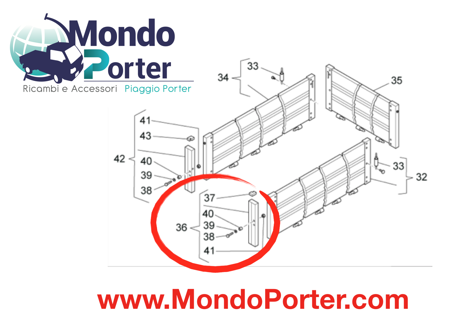 Piantone Cantonale  Sponda Sx Piaggio Porter - Mondo Porter