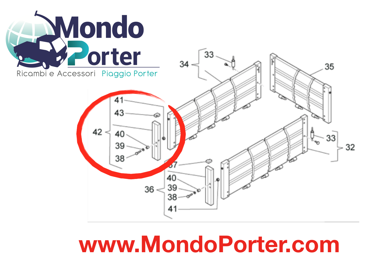 Piantone Cantonale  Sponda Dx Piaggio Porter - Mondo Porter
