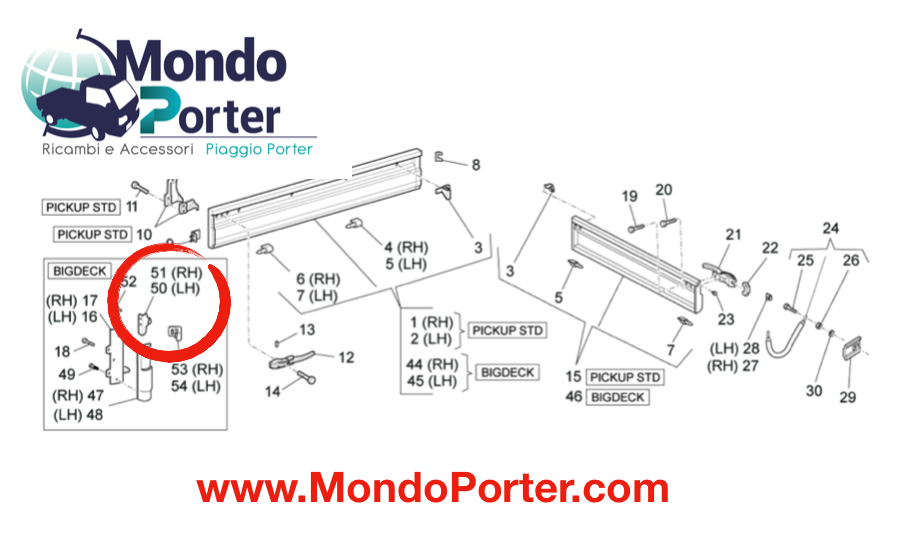 Gancio Sponda Anteriore SX Piaggio Porter - Mondo Porter