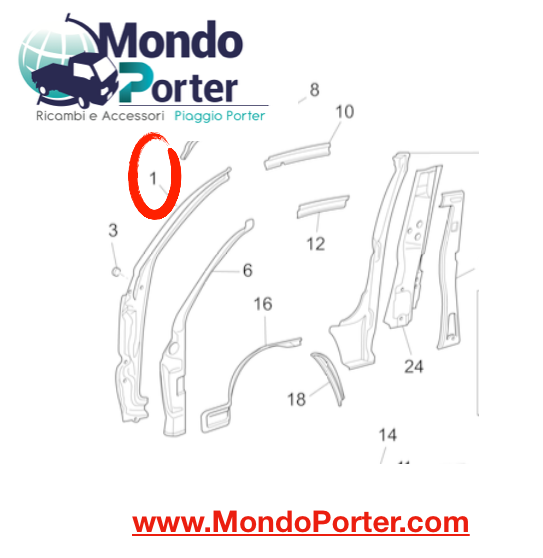 Montante Anteriore Esterno DX Piaggio Porter - Mondo Porter