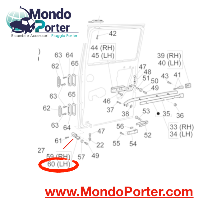 Braccetto inferiore Portellone SX Piaggio Porter Van - Mondo Porter