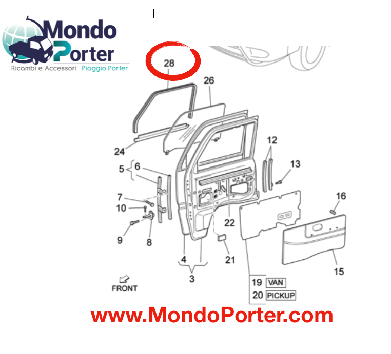 Guarnizione Rasa-vetro  Completa  Sportello Sinistra Piaggio Porter - Mondo Porter