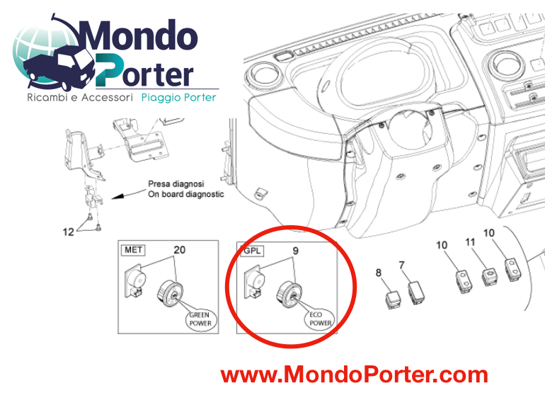 Interruttore Metano -  Green Power Piaggio Porter - Mondo Porter