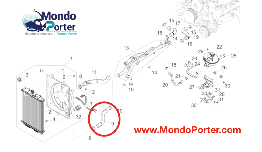 Manicotto Inferiore Sx Radiatore Piaggio Porter Multitech E6 - Mondo Porter