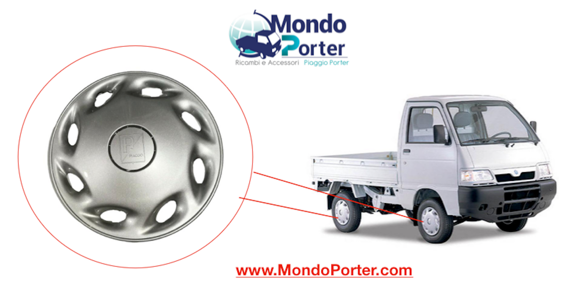 Set di 4 Coppette Copriruota / Copri Cerchi Piaggio Porter R 12" Originali - Mondo Porter