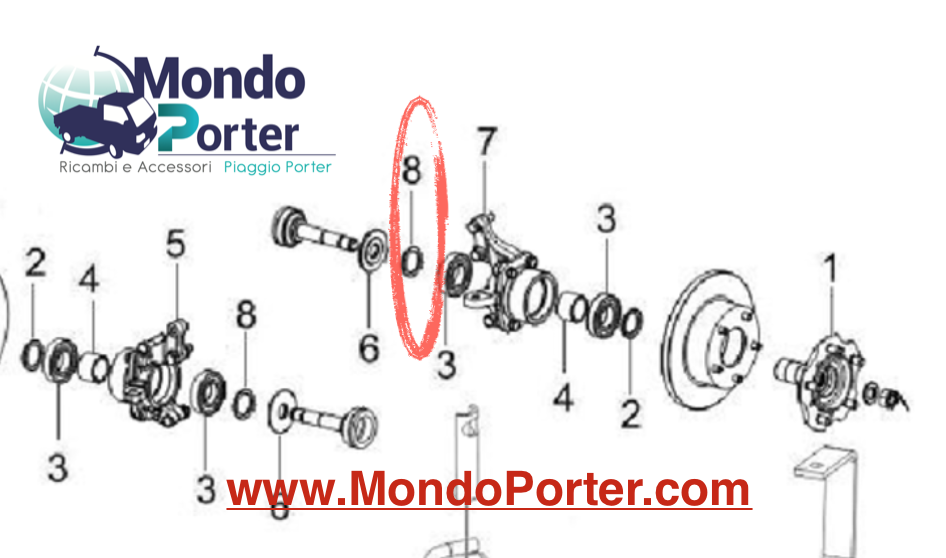 Distanziale Mozzo Anteriore Piaggio Porter Maxxi B000113 - Mondo Porter