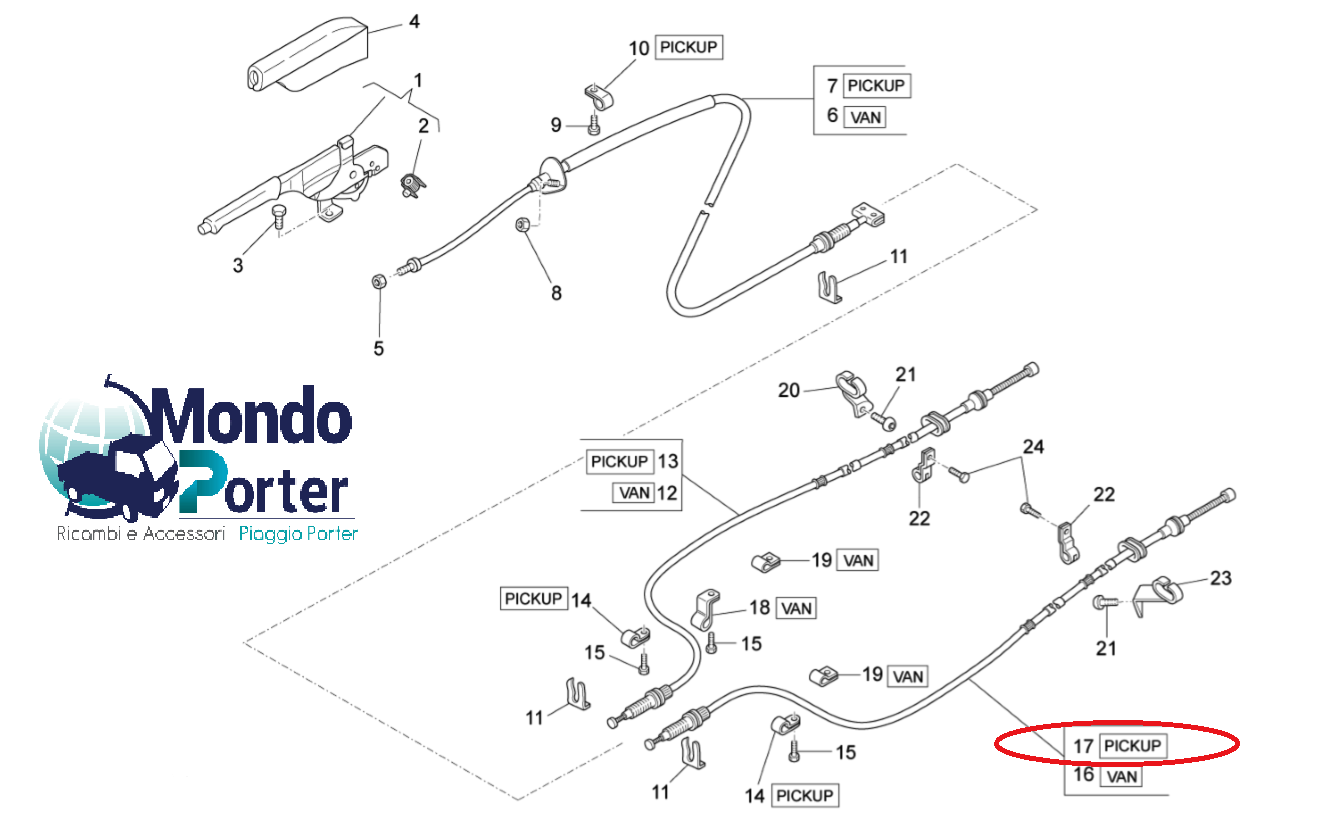 Cavo Freno Stazionamento Posteriore Sinistro Piaggio Porter Multitech B004540 - Mondo Porter