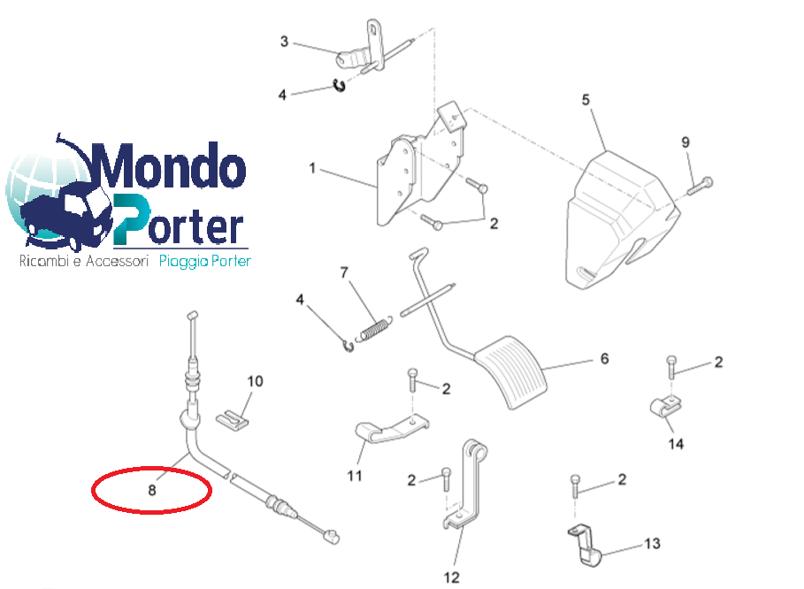 Cavo Acceleratore Piaggio Porter Multitech E5 B005252 - Mondo Porter