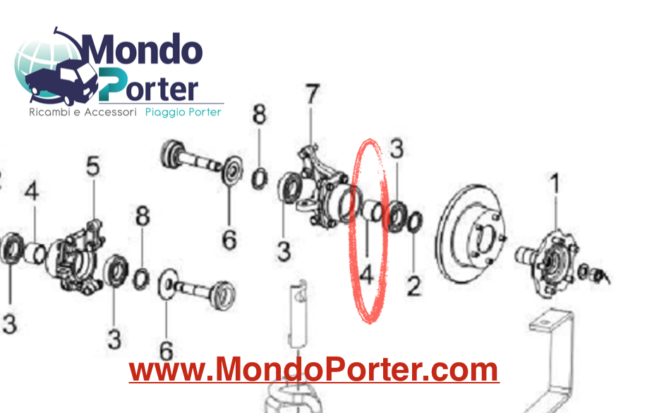 Distanziale Mozzo Anteriore Piaggio Porter Maxxi B000106 - Mondo Porter