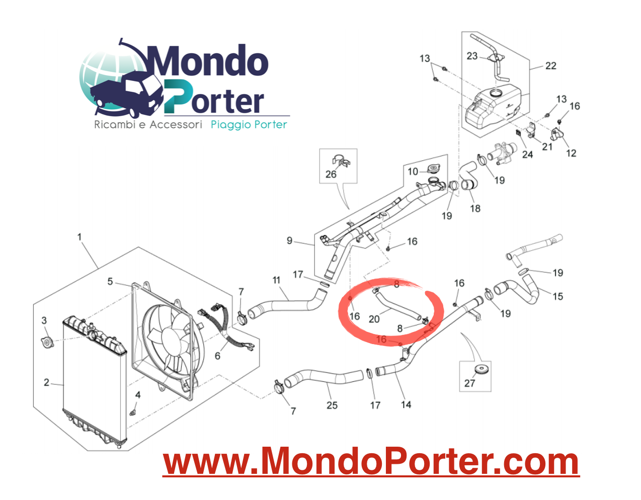 Manicotto Ritorno Acqua Piaggio Porter Multitech B005267 - Mondo Porter