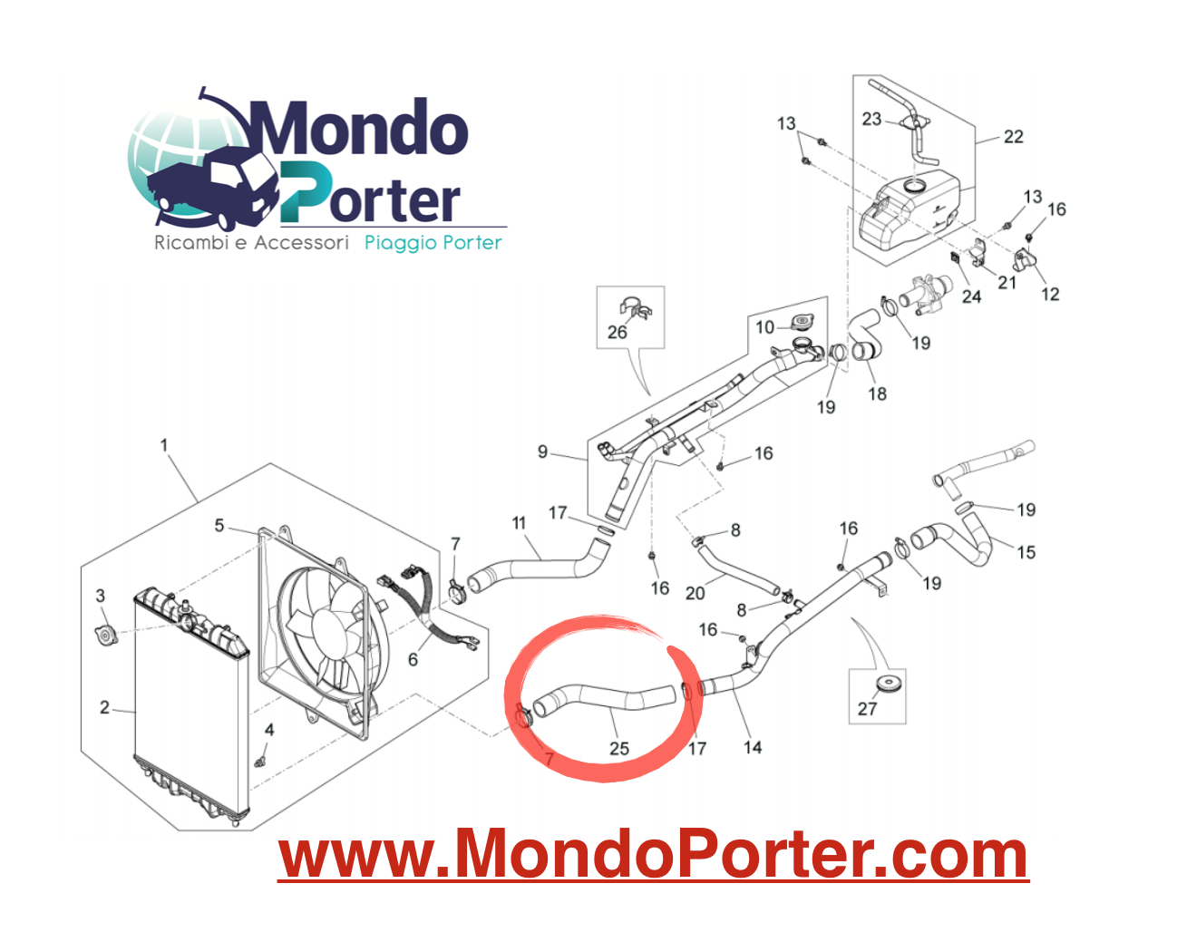 Manicotto Inferiore Radiatore Piaggio Porter Multitech b004742 - Mondo Porter