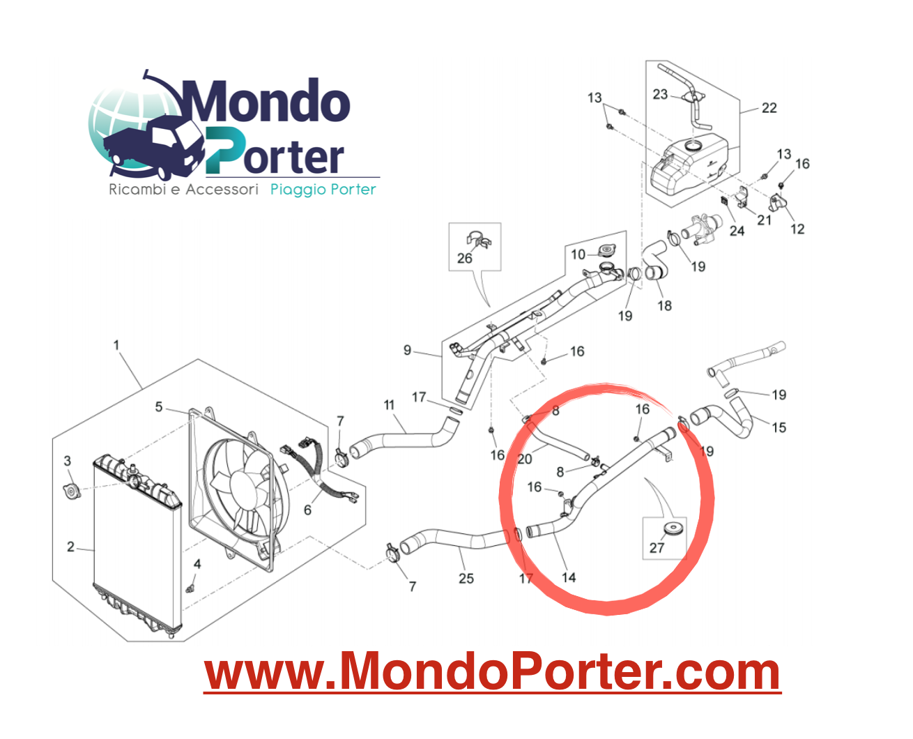 Tubo Acqua Inferiore Piaggio Porter Multitech B005266 - Mondo Porter